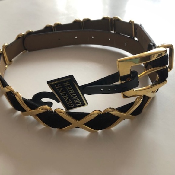 Brown suede leather fashion belt with gold accents main image 5